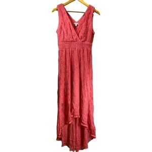 Established 1962 Coral Pink Lace High Low Maxi Dress Smocked Waist 10 Romantic